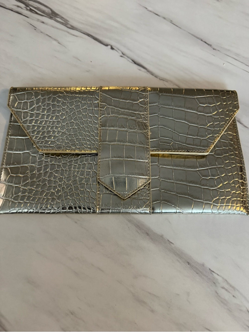 JJ Winters Croc-Embossed Metallic Silver Clutch